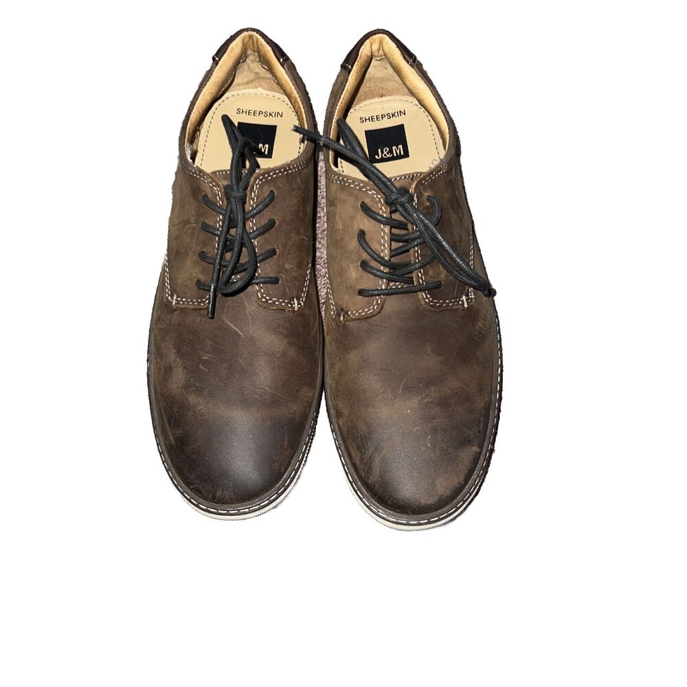 J And M Sheepskin Mens Size 8.5M Brown Leather Lace Up Shoes 25-1642 Great Shape